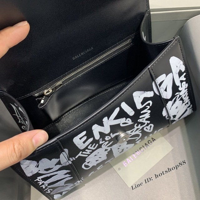 Balenciaga專櫃新款小號手提肩背女包原單沙漏包 巴黎世家黑色平紋塗鴉沙漏包 fyj1399